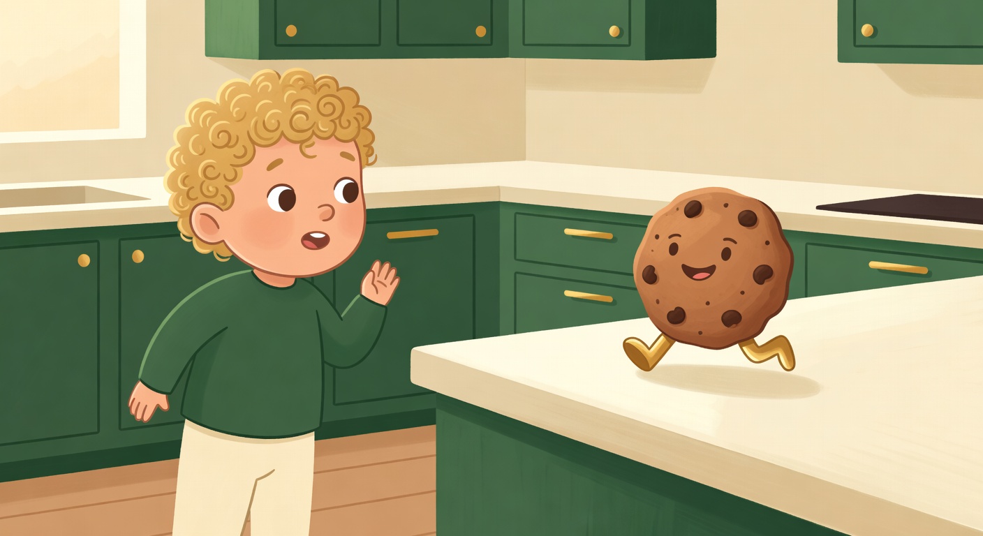 Illustration of Theo chasing a cookie
